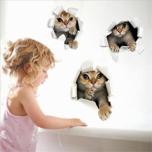 1PCS Cute 3D Cartoon Cat Wall Sticker For Kid Bedroom Bathroom Animal Vivid BabyToilet Sticker Home Decor Decal 45*60CM