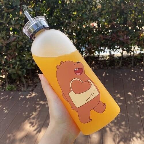 600ml 1000ml Plastic Cartoon Frosted Leak-proof Drinkware Sports Drinking Water Bottle Portable Cute Student Girl Gift Cup