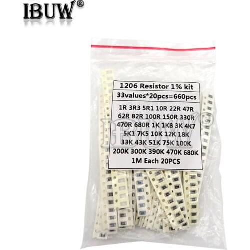 1206 SMD Resistor Kit Assorted Kit igmopnrq 1ohm-1M ohm 1% 33valuesX 20PCS=660PCS Sample Kit