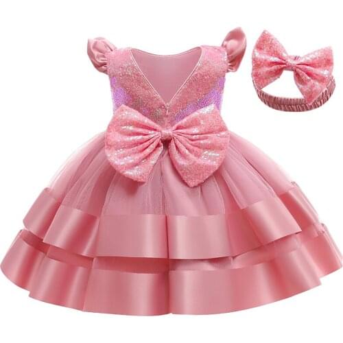 Baby Girl Dress Lace Tulle Bow Princess Dresses for Girls 1st Birthday Appliqued Wedding Elegant Party girls dress Baby Clothing