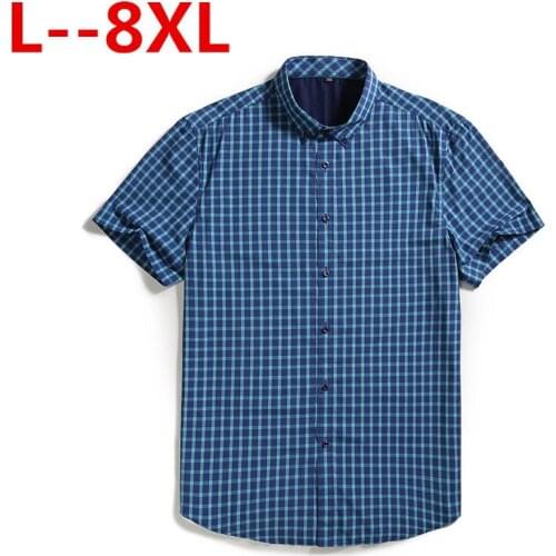 8XL 6XL 5XL 2020 Fashion Men Plaid Dress Shirts Cotton Short Sleeve Men Work Shirts Brand Casual Slim Fit Camisa Social Shirts