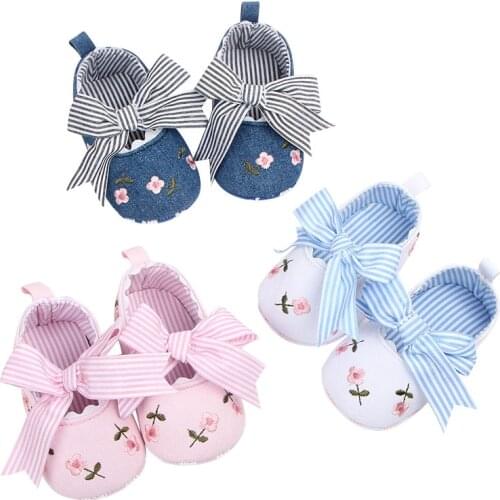 Cute Bow Baby Girl Shoes Striped Flower Soft Cotton Newborn Baby Shoes Non-slip First Walkers Toddler Kids Shoes for Girls