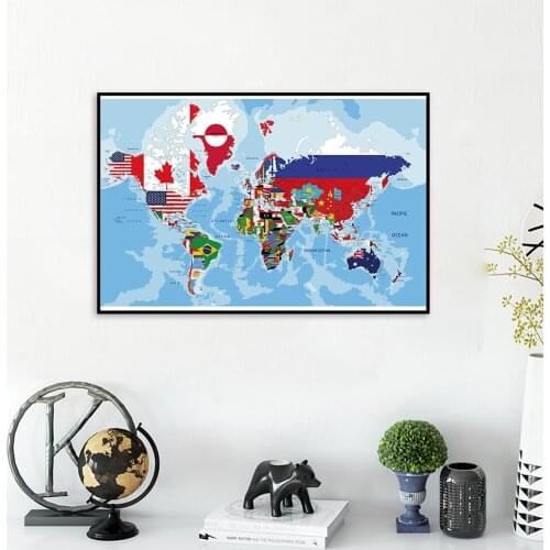 80*60cm The World Political Map Decorative Canvas Painting Wall Art Poster School Supplies Living Room Home Decoration