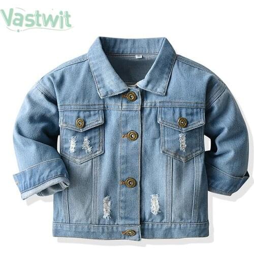 Autumn Kids Jacket For Boys Girls Ripped Holes Children Clothing Jeans Coats Boys Girls Demin Windbreak Outerwear Costume 12M-8Y