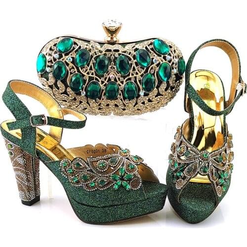 Doershow beautiful teal Italian Shoes With Matching Bags African Women Shoes and Bags Set For Prom Party Summer Sandal! SKV1-8