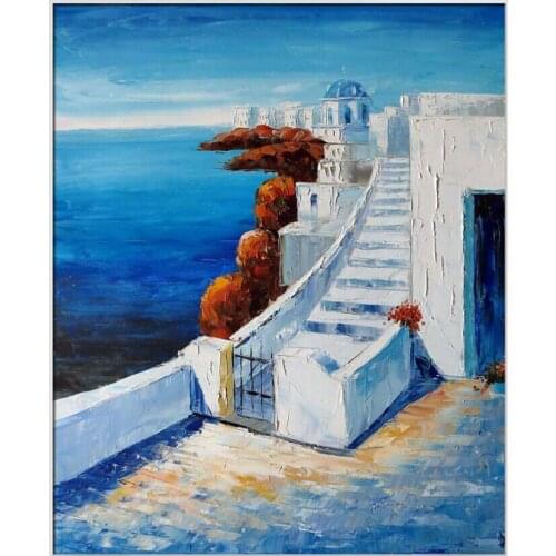 Living Room Decorative Art Mediterranean Oil Painting Landscapes Wall Painting Start the Journey Canvas Art Thick Textured