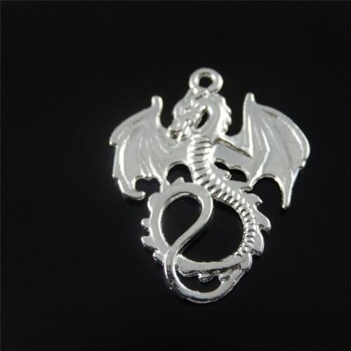 GraceAngie 24PCS Bright Silver Color Alloy Flying Dragon Pendant Fashion Charm Handmade Hanging Charms 35*28*2mm 32440