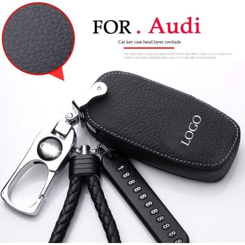 Good leather Protective cover For Audi a3 a4l a6 q3 Q5 Q7 2017 2018 2019 car key case /key ring/ Keychain Accessories 1 set