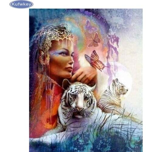 Woman and tiger Painting,Full Square Diamond 5D DIY Diamond Painting,diamond Embroidery Cross Stitch Rhinestone pictute gift