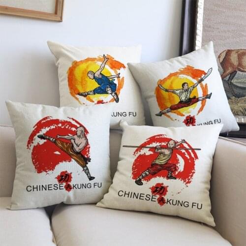 Chinese Kung Fu Shaolin Temple Martial Arts Technique Wushu Tai Ji Figures PillowCase Home Sofa Decoration Cushion Cover 45x45cm