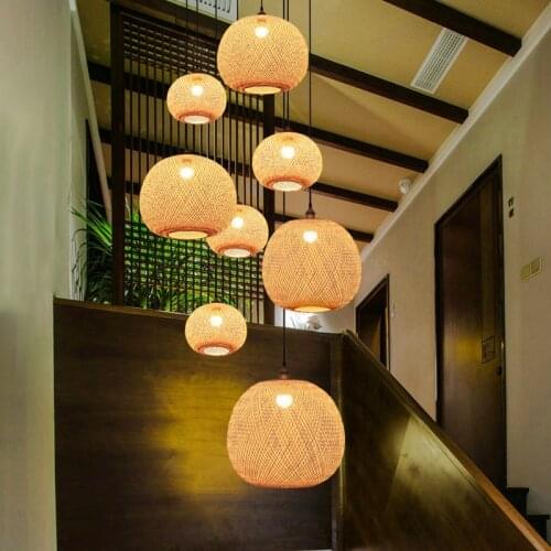 Chinese Hand Knitted Bamboo Pendant Lights Living Room Decoration Hanging Lamp Ceiling Chandelier Home Decor Lighting Fixtures