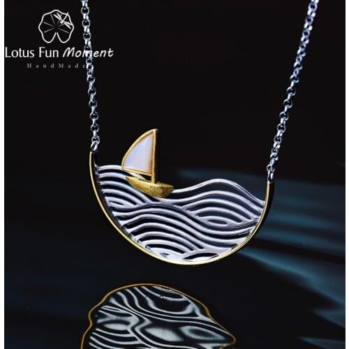 Lotus Fun Moment Real 925 Sterling Silver Handmade Designer Fashion Jewelry Creative Sailboat Necklace for Women