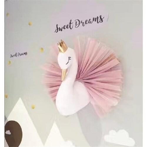 Cute 3D Golden Crown Swan Wall Art Hanging Girl Swan Doll Stuffed Toy Animal Head Wall Decor for Kids Room Birthday Wedding Gift