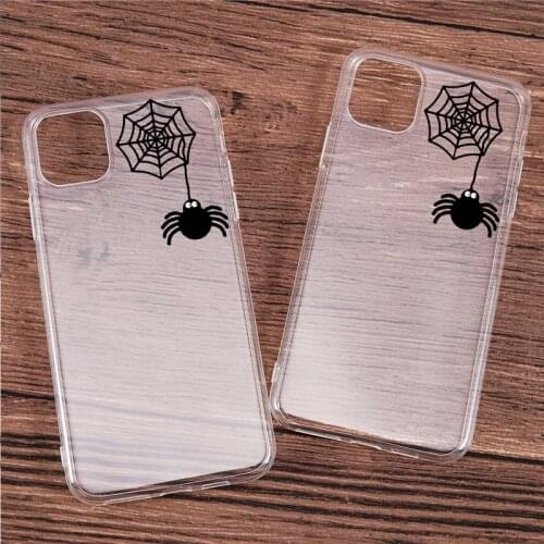 Cute Black Cartoon Spiderweb Little Spider Phone Case for iPhone 11 12 Mini Pro Max X XR XS 7 8 6 6S Plus SE 2020 Back Cover