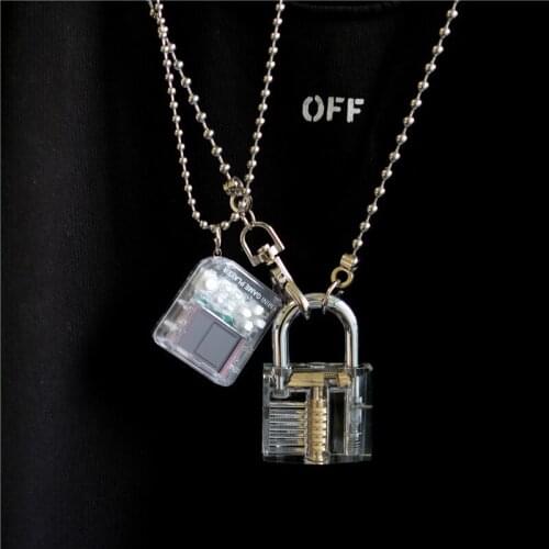 Fashionable transparent structure stainless steel titanium steel detachable lock necklace sweater accessories hot sale