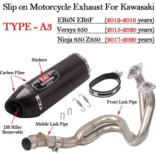 Motorcycle Exhaust System Modified Carbon Fiber Escape Muffler Front Mid Link Pipe For Kawasaki ER6N Versys 650 Z650 Ninja 650 R