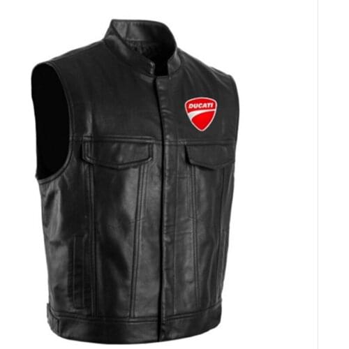 Mens new digital printing leather vest Ducati motorcycle logo suit rock punk motorcycle sleeveless high quality Harajuku jacket