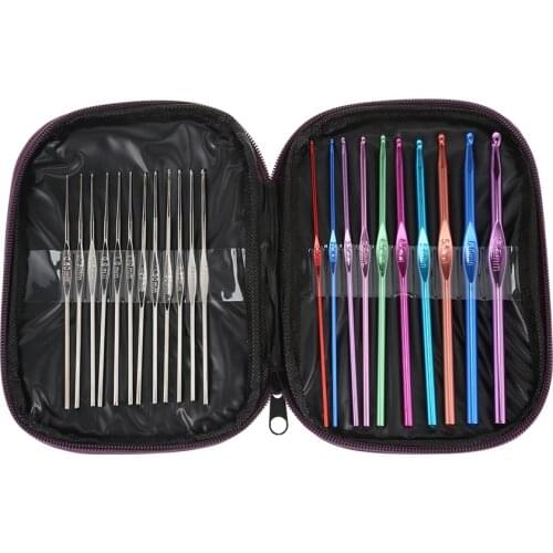 22pcs Metal Crochet Hooks Sewing Tools Set 0.6-6.5mm Aluminium Knitting Needles with Storage Bag for Hand Knitting Hat Sweater