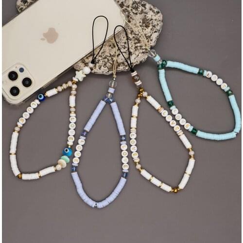 Go2Boho Mobile Strap Phone Charm Beads Heishi Clay Beaded Phone Chain 2021 LOVE Telephone Jewelry For Women Anti-Lost Lanyard