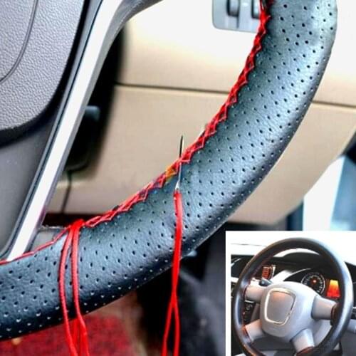36/38/40CM DIY Car Steering Wheel Cover Three Colors Car Steering Wheel Braid Cover With Needles And Thread Artificial Leather