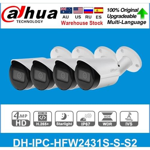 Dahua Original IPC-HFW2431S-S-S2 4MP H.265 codec WDR SD card Built-in IR PoE IP67 Fixed-focal Bullet Network Camera