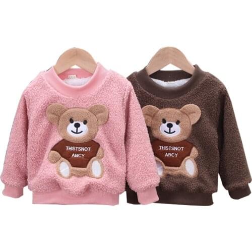 Autumn Winter Baby Girls Padded Pullovers Clothing Toddler Boy Thicken Sweatshirts Kids Cartoon Bear Hoodies Plush Warm T-shirt