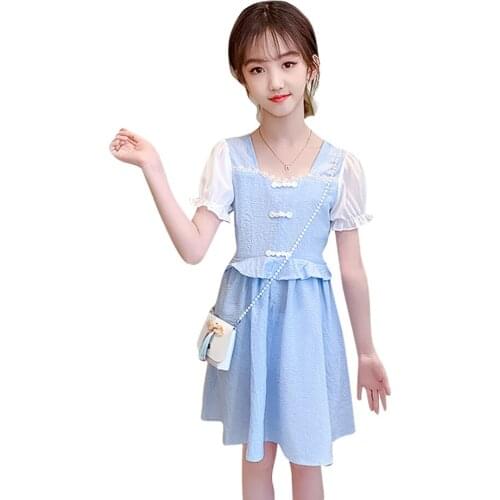 Dresses For Girls Patchwork Girls Party Dress Kids Summer Kid Dress Casual Style Girl Costume 6 8 10 12 14