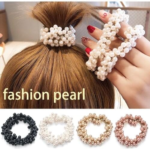 Women Hair Rubber Band Rope Elastic Girls Scrunchie Ponytail Holder Pearl Beads Women Hair Bands Ties hair Accessories