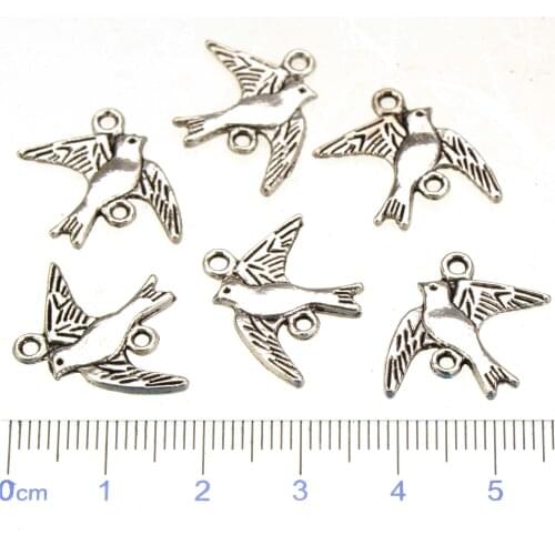 Silver Connectors Charms Pendants Bracelets Earring Handworks DIY Animal Birds Flat DIY Jewellery Compoents Metal 21mm 50pcs/lot