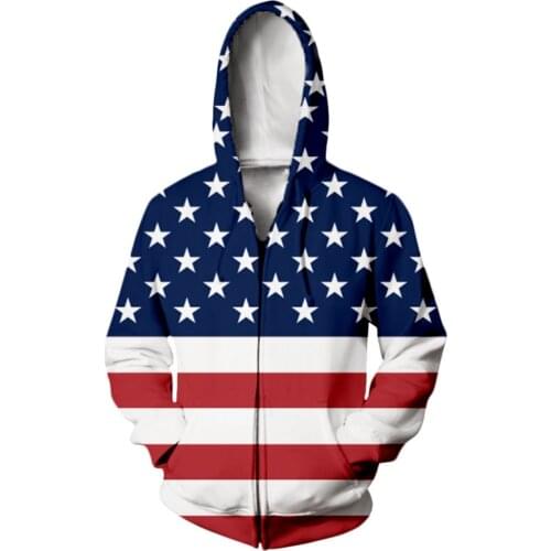 SONSPEE Streetwear Fashion Casual Long Sleeve Hoody American Flag 3d Print Harajuku Unisex Hoodies Men Sweatshirt Zip Hoodie top