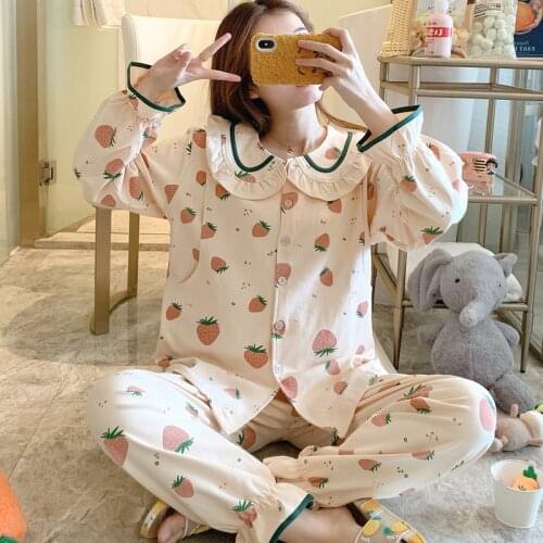 Spring Autumn Maternity and Nursing Set Pregnant Pajamas Postpartum Nightwear Premama Cotton Tops&pants Long Sleeve Sleepwear