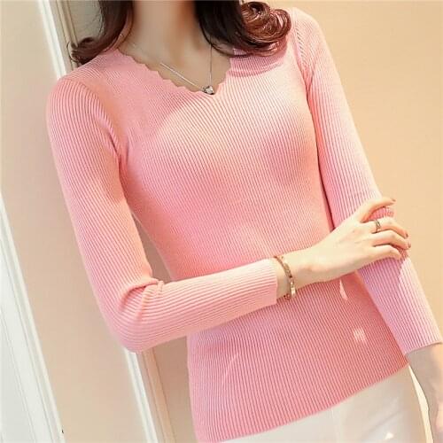 Sweater Women New Womens V Collar Elastic Knitted Jacket, Bottoming Shirt, Show Slim, Self-cultivation Sleeved Sweater, Jacket