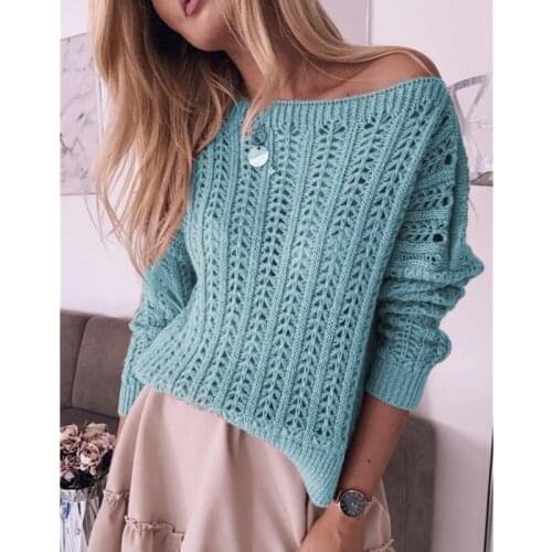 QINJOYER Women Knitted Sweater Pullover Long Sleeve Sweater Women Casual Sweater Hollow Out Spring Autumn Solid Sweater Mohair