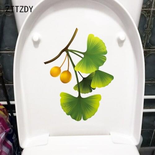 ZTTZDY 17.2×23.1CM Cartoon Ginkgo Leaf Home Decoration Toilet WC Accessories Room Wall Stickers T6-0217