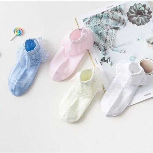 USHINE 1 Pair Girls Vintage Woman Hollow Durable Cotton Lace Frilly Ruffle yoga ballet latin dancing sport Socks kids girls