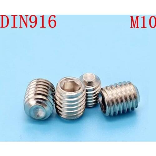 10pc/set DIN916 m10*10 TO 40mm Stainless Steel Metric Thread Grub Screws Cup Point Hexagon Socket Set Screws Headless