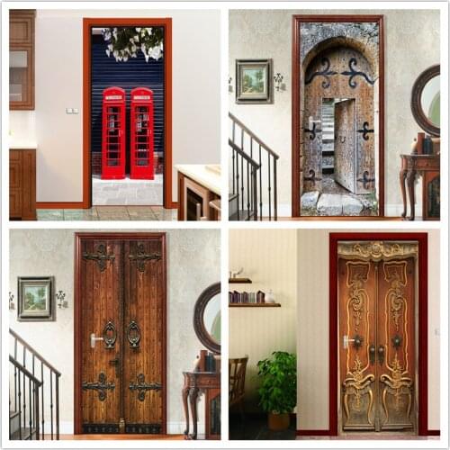 2pcs 77*200cm D with Glue Self Adhesive Wallpaper PVC 3D Wall Sticker Brick Waterproof Wall Paper For Door Sticker