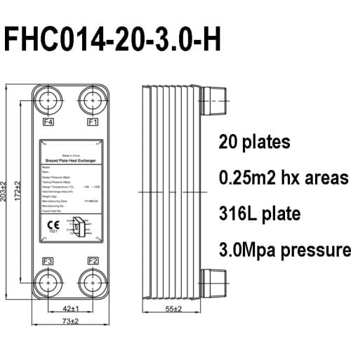 20 Plates 0.25m2 Heat Transfer Areas 316 Stainless Steel Brazed Plate Heat Exchanger for Underfloor Heating