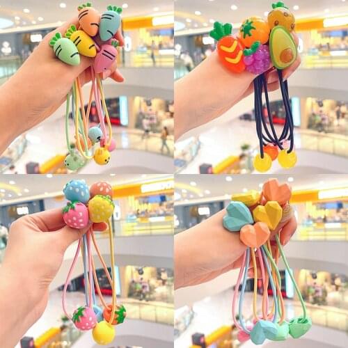 3/4/5 Pcs/Set Children Cute Cartoon Fruit Scrunchies Rubber Bands Girls Lovely Acrylic Elastic Hair Bands Kids Hair Accessories