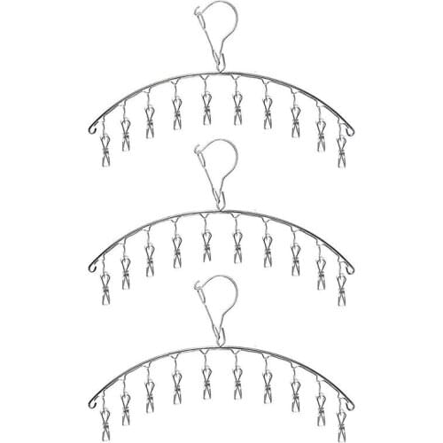 3 Pack Stainless Steel Laundry Drying Rack Clothes Hanger with 10 Clips For Drying Socks,Drying Towels,Diapers,Bras,Baby Clothes
