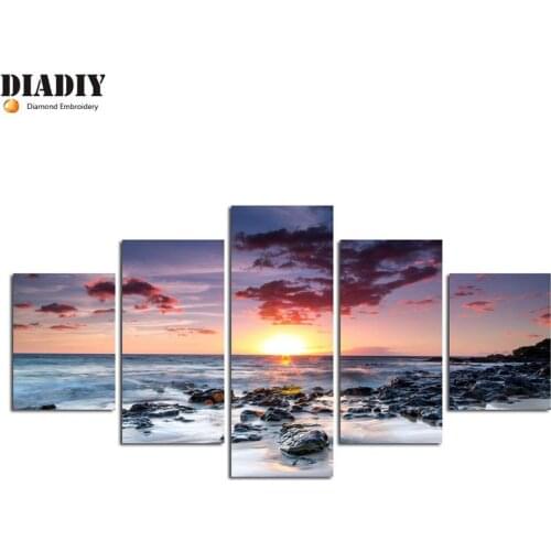 5pc Full Square&round drill 5D DIY Diamond embroidery Sunset seaside Diamond Painting Cross Stitch Rhinestone Mosaic decor gift