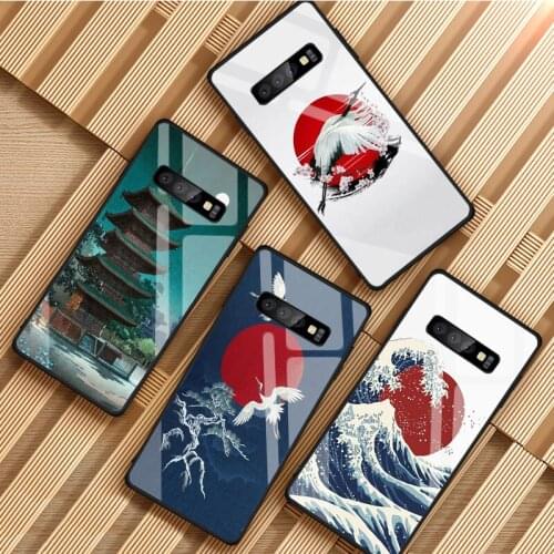 Japanese Style Art Tempered Glass Phone Case For Samsung Galaxy S8 S9 S10 S20 PLUS J8 J6 J4 2018 NOTE 8 9 10 Cover Shell