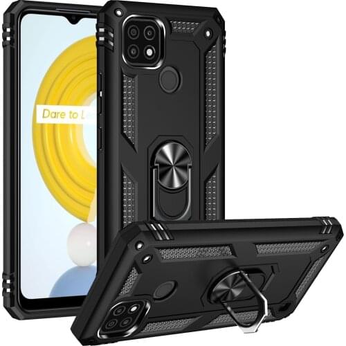 Realme C1 Hard PC + Soft TPU Shockproof Back Cover Case For Realme C21 Stand Ring Case