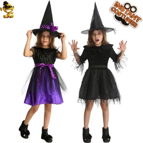 Halloween Costumes For Kids Girls Witch Costume Dress Fancy Dress Purim Party Cosplay Scary Purple Wizrd Clothes