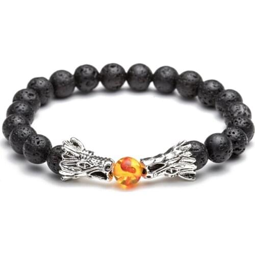 Dragon 8mm Punk multicolor Agate beads Chakra Reiki Buddha Yoga Bracelet elastic adjustable Volcanic Stone Bangles evw4