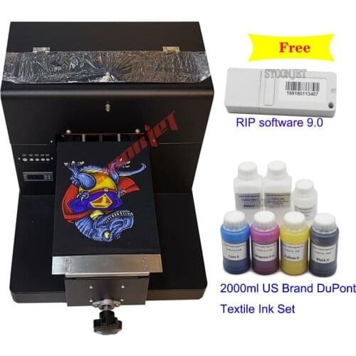 DTG Printer A4 Flatbed Printer with 7bottles textile ink set for garment Tshirt Jeans jackets multi color Printing Machine