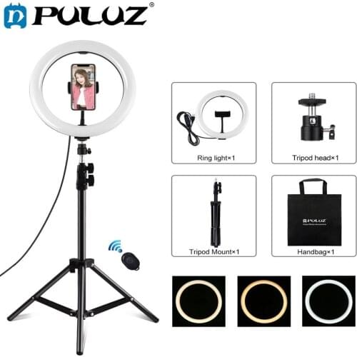 PULUZ 10.2 inch 26cm USB 3 Modes Dimmable LED Selfie Ring Light Video YouTube Vogging Lamp&1.1m Tripod Stand Live Broadcast Kits