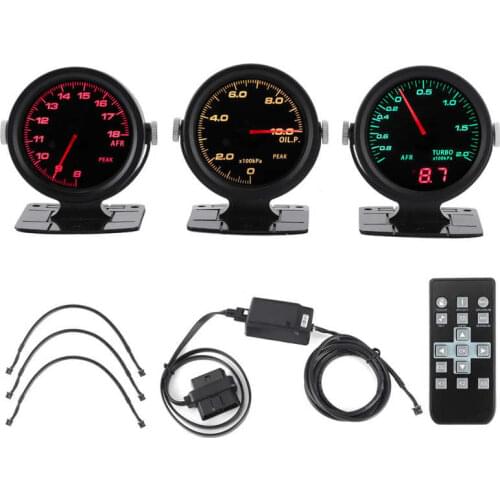 2.4in Touching 17 Color OBD2 3 Gauges Combo Set Turbo Boost + Oil Pressure Gauge + Air Fuel Ratio Gauge Auto Accessories