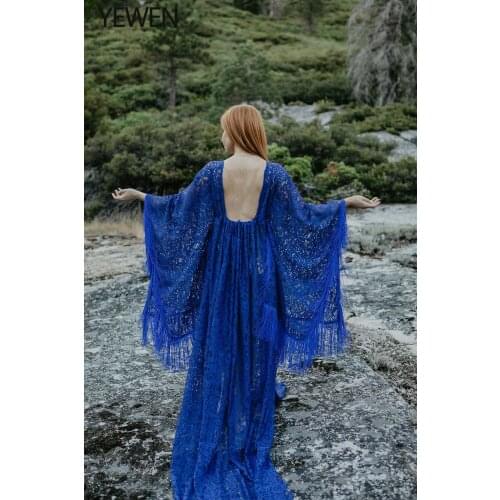 Royal Blue V Neck Strech Lace Dress for Photoshoots Side Slit Evening Gown Designer Beach Photo Shooting Dress 2021
