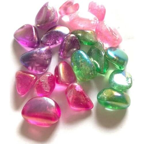 Colorful Aura Clear Quartz Tumbled Stones Natural Crystals Gems For Healing Reiki